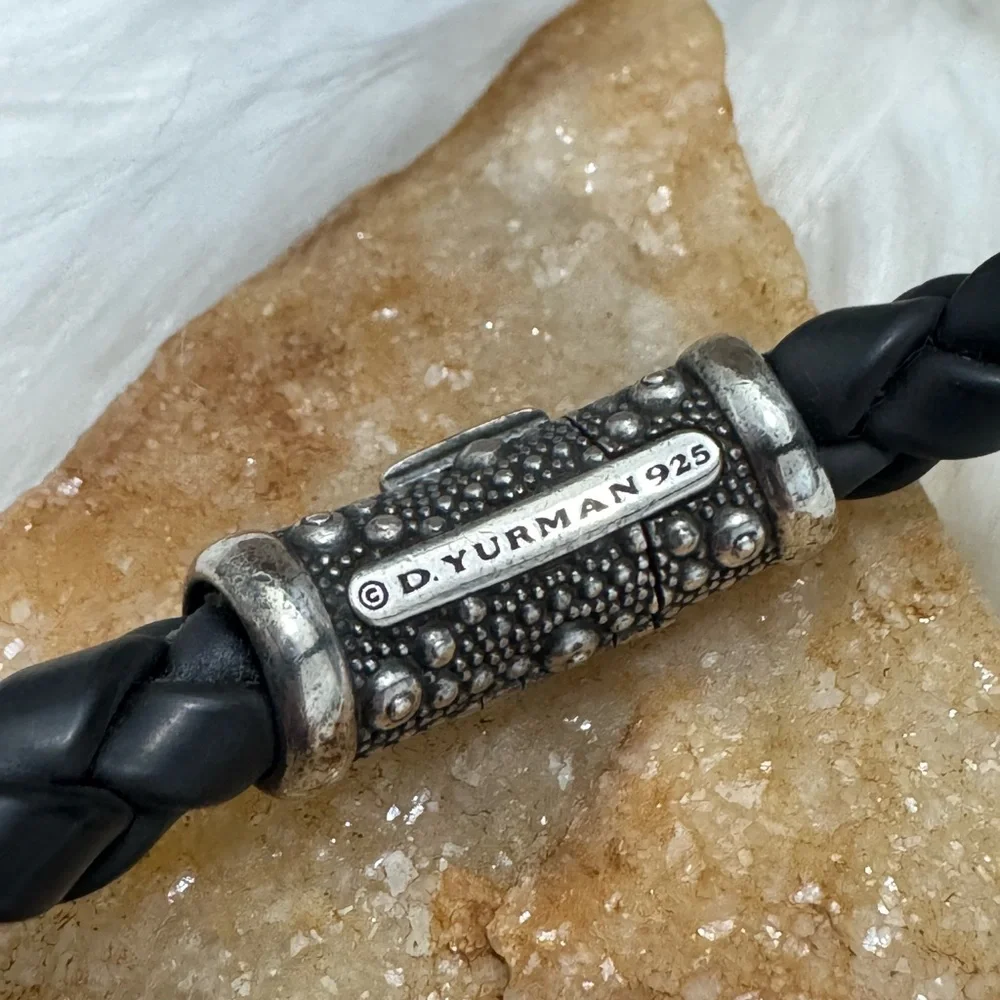 David Yurman .925 Sea Urchin 8.5mm Black Braided Rubber Bracelet - Picture 8 of 9